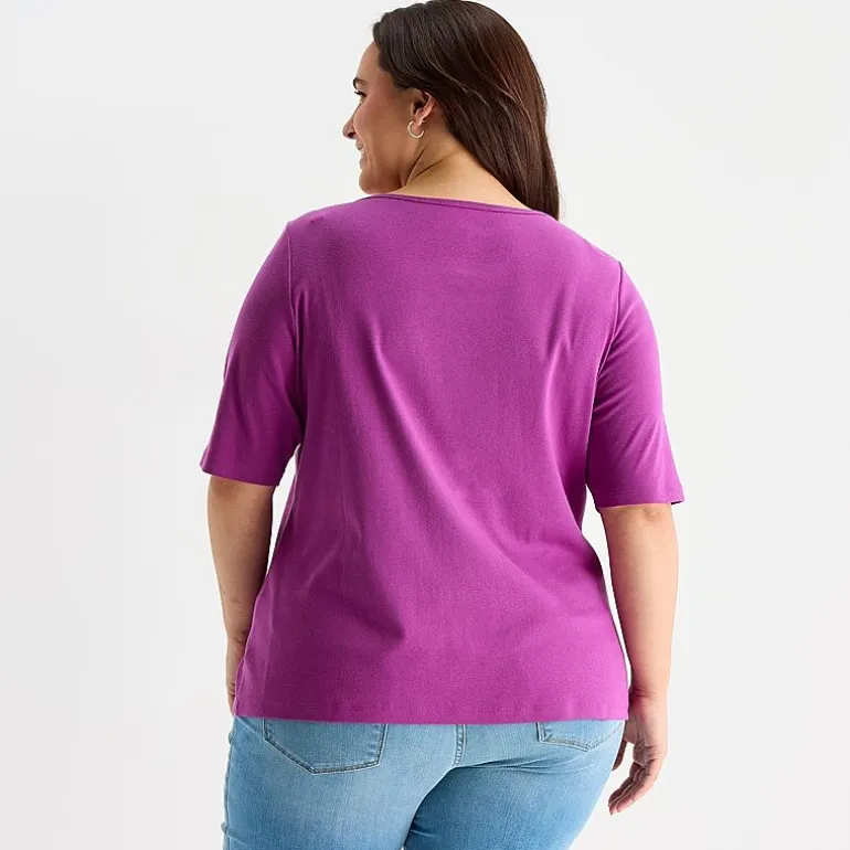 St. John's Bay Womens Plus Boat Neck Elbow Sleeve T-Shirt