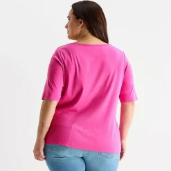 St. John's Bay Womens Plus Boat Neck Elbow Sleeve T-Shirt
