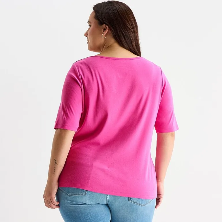 St. John's Bay Womens Plus Boat Neck Elbow Sleeve T-Shirt