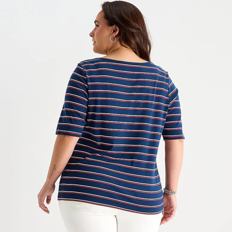 St. John's Bay Womens Plus Boat Neck Elbow Sleeve T-Shirt