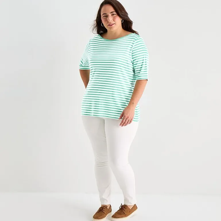 St. John's Bay Womens Plus Boat Neck Elbow Sleeve T-Shirt