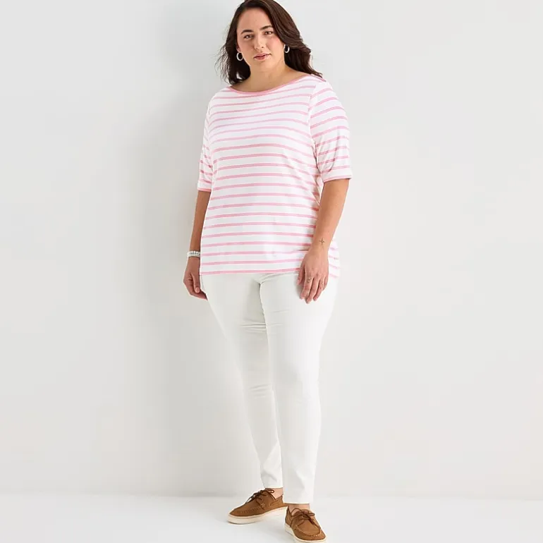 St. John's Bay Womens Plus Boat Neck Elbow Sleeve T-Shirt