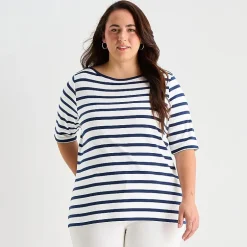 St. John's Bay Womens Plus Boat Neck Elbow Sleeve T-Shirt