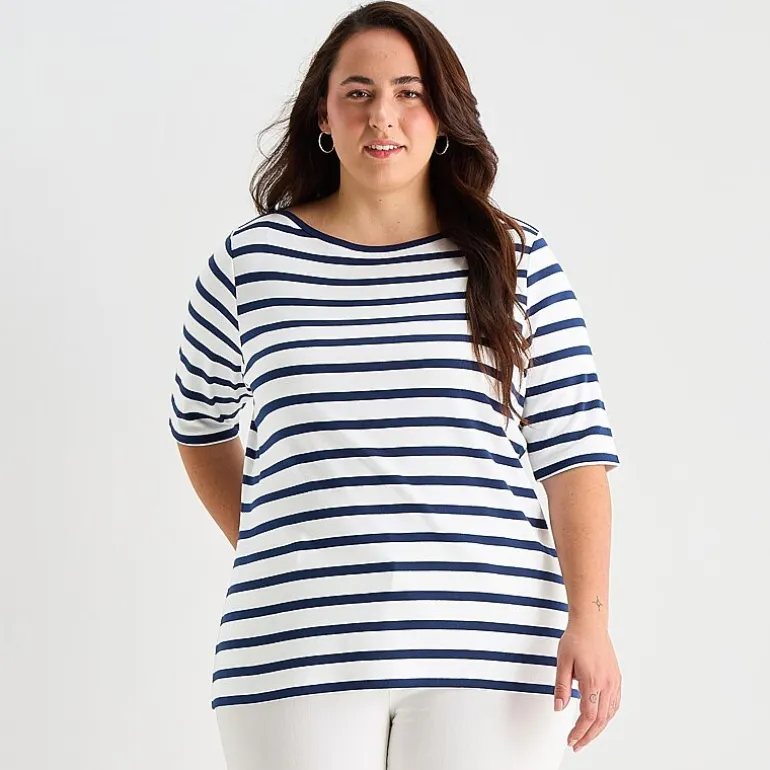St. John's Bay Womens Plus Boat Neck Elbow Sleeve T-Shirt