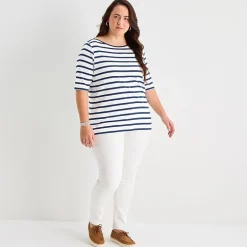 St. John's Bay Womens Plus Boat Neck Elbow Sleeve T-Shirt