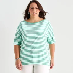 St. John's Bay Womens Plus Boat Neck Elbow Sleeve T-Shirt