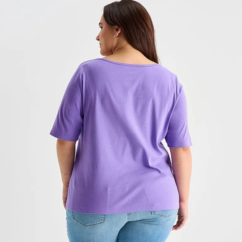 St. John's Bay Womens Plus Boat Neck Elbow Sleeve T-Shirt