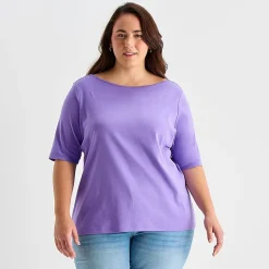 St. John's Bay Womens Plus Boat Neck Elbow Sleeve T-Shirt