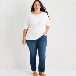 St. John's Bay Womens Plus Boat Neck Elbow Sleeve T-Shirt