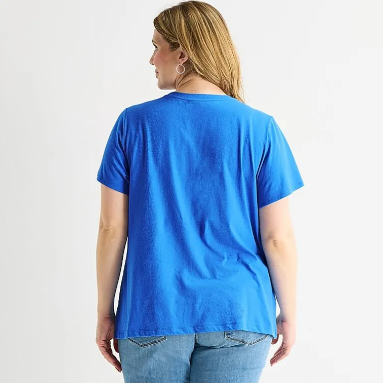 St. John's Bay Womens Plus Crew Neck Short Sleeve Regular Fit Graphic T-Shirt