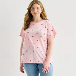 St. John's Bay Womens Plus Crew Neck Short Sleeve Regular Fit Graphic T-Shirt