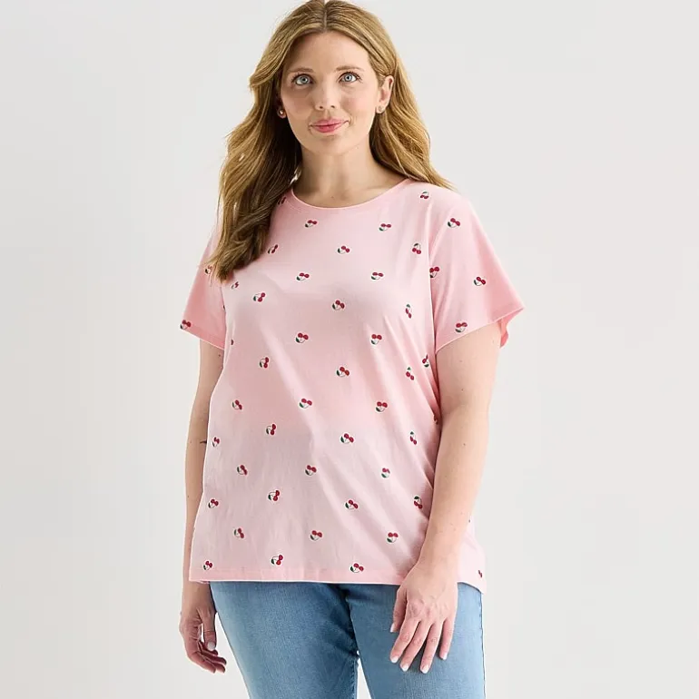 St. John's Bay Womens Plus Crew Neck Short Sleeve Regular Fit Graphic T-Shirt