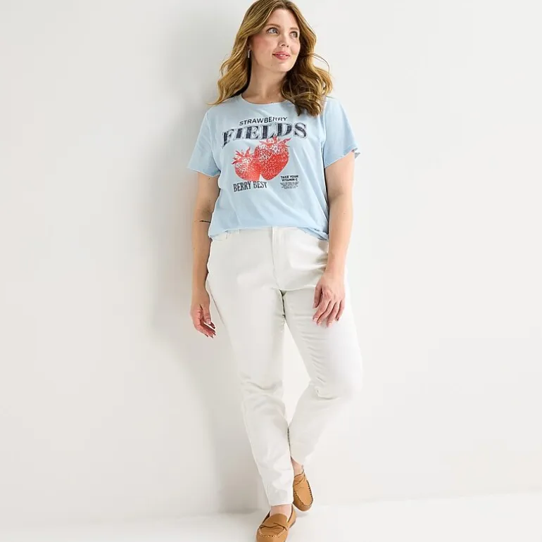 St. John's Bay Womens Plus Crew Neck Short Sleeve Regular Fit Graphic T-Shirt