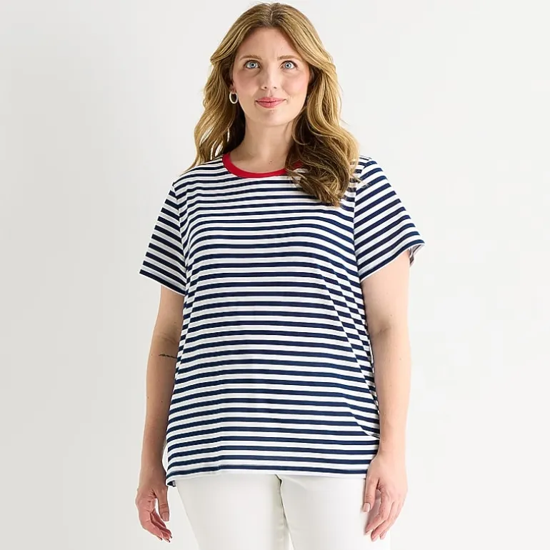 St. John's Bay Womens Plus Crew Neck Short Sleeve Regular Fit Graphic T-Shirt