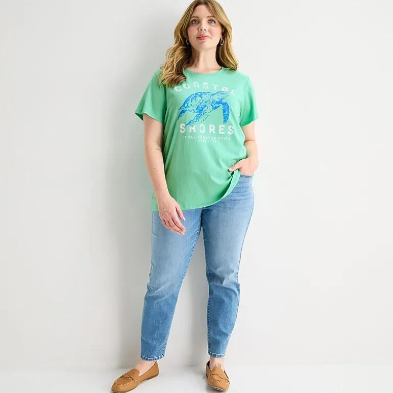 St. John's Bay Womens Plus Crew Neck Short Sleeve Regular Fit Graphic T-Shirt