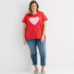 St. John's Bay Womens Plus Crew Neck Short Sleeve Regular Fit Graphic T-Shirt