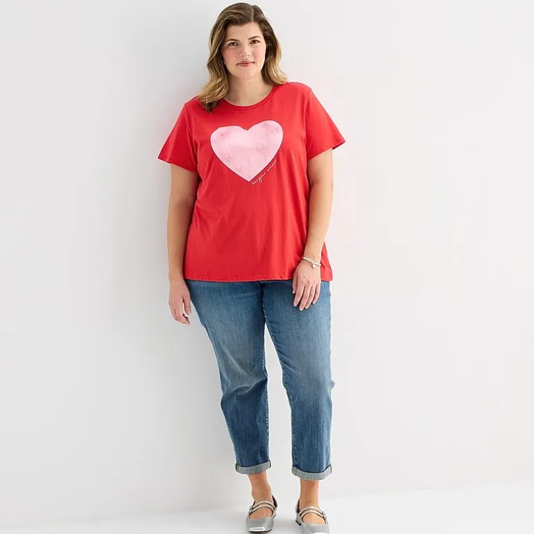 St. John's Bay Womens Plus Crew Neck Short Sleeve Regular Fit Graphic T-Shirt