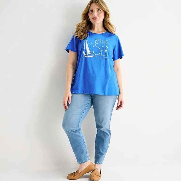 St. John's Bay Womens Plus Crew Neck Short Sleeve Regular Fit Graphic T-Shirt