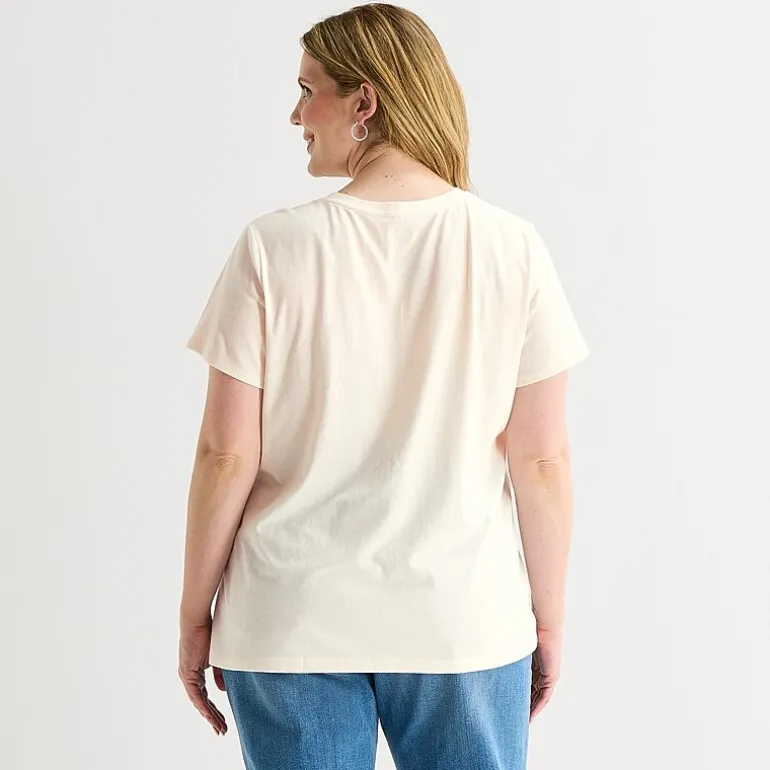 St. John's Bay Womens Plus Crew Neck Short Sleeve Regular Fit Graphic T-Shirt