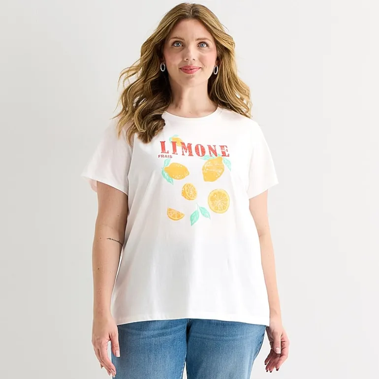 St. John's Bay Womens Plus Crew Neck Short Sleeve Regular Fit Graphic T-Shirt