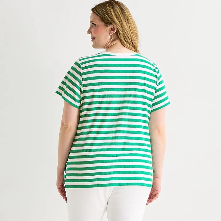 St. John's Bay Womens Plus Crew Neck Short Sleeve Regular Fit Graphic T-Shirt