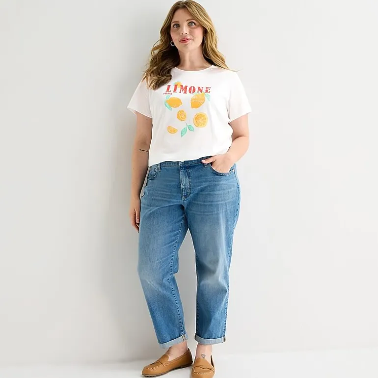 St. John's Bay Womens Plus Crew Neck Short Sleeve Regular Fit Graphic T-Shirt