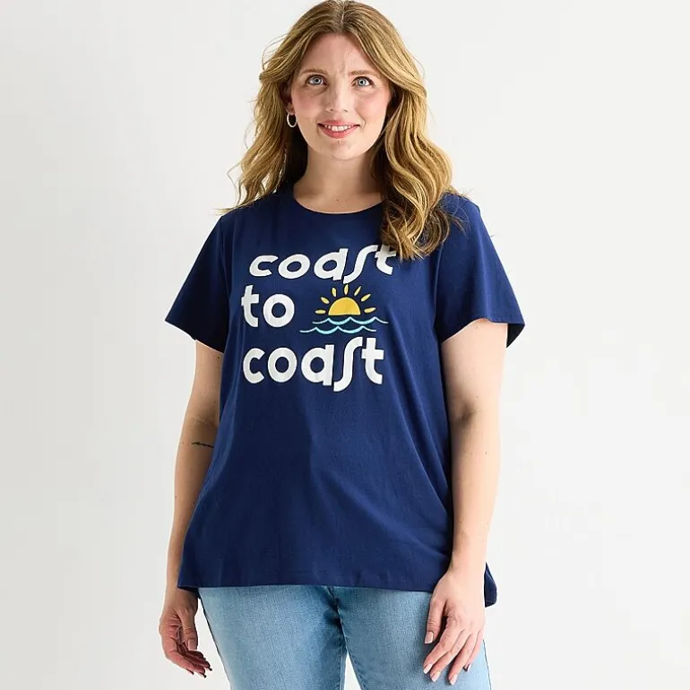 St. John's Bay Womens Plus Crew Neck Short Sleeve Regular Fit Graphic T-Shirt