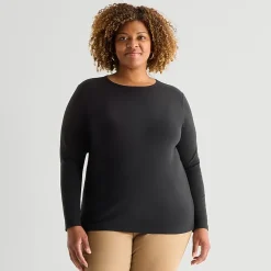 St. John's Bay Womens Plus Crew Neck Long Sleeve T-Shirt