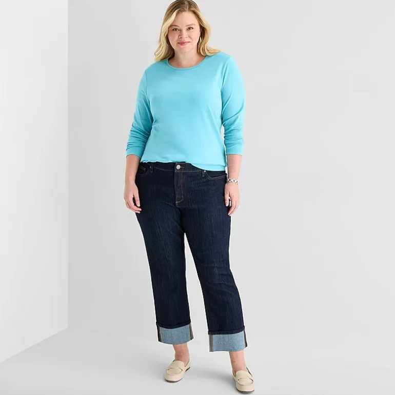 St. John's Bay Womens Plus Crew Neck Long Sleeve T-Shirt