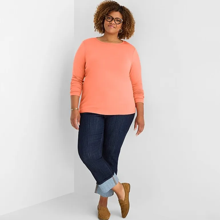 St. John's Bay Womens Plus Crew Neck Long Sleeve T-Shirt