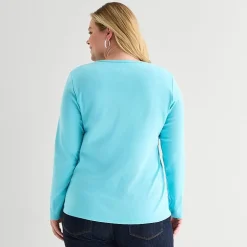 St. John's Bay Womens Plus Crew Neck Long Sleeve T-Shirt
