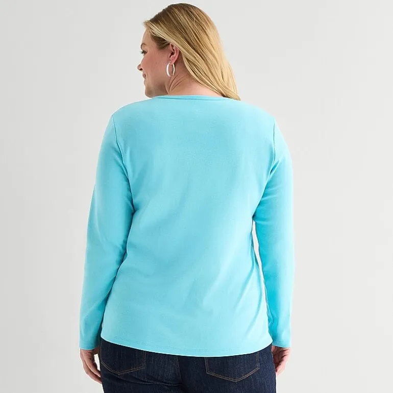 St. John's Bay Womens Plus Crew Neck Long Sleeve T-Shirt