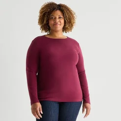 St. John's Bay Womens Plus Crew Neck Long Sleeve T-Shirt