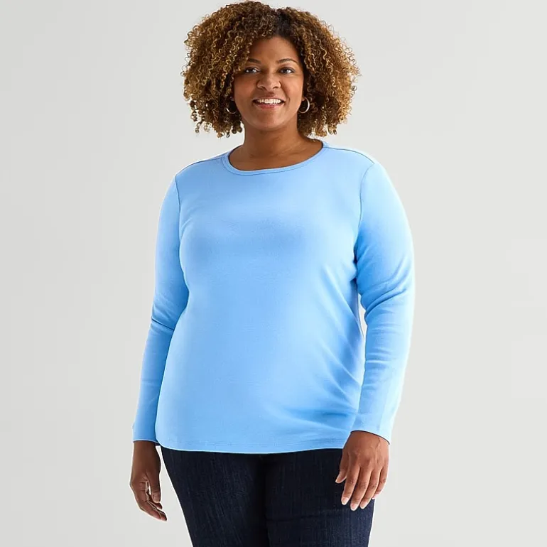 St. John's Bay Womens Plus Crew Neck Long Sleeve T-Shirt