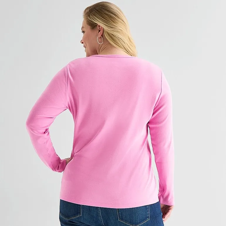 St. John's Bay Womens Plus Crew Neck Long Sleeve T-Shirt