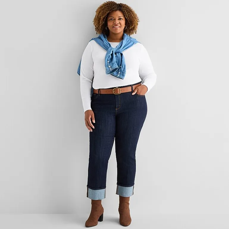 St. John's Bay Womens Plus Crew Neck Long Sleeve T-Shirt