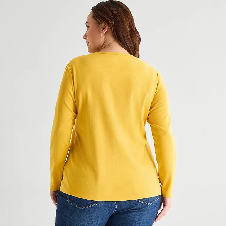 St. John's Bay Womens Plus Crew Neck Long Sleeve T-Shirt
