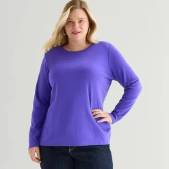 St. John's Bay Womens Plus Crew Neck Long Sleeve T-Shirt