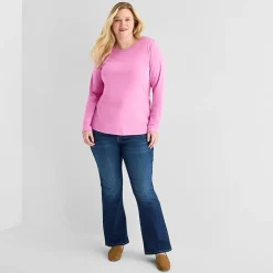 St. John's Bay Womens Plus Crew Neck Long Sleeve T-Shirt