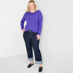 St. John's Bay Womens Plus Crew Neck Long Sleeve T-Shirt