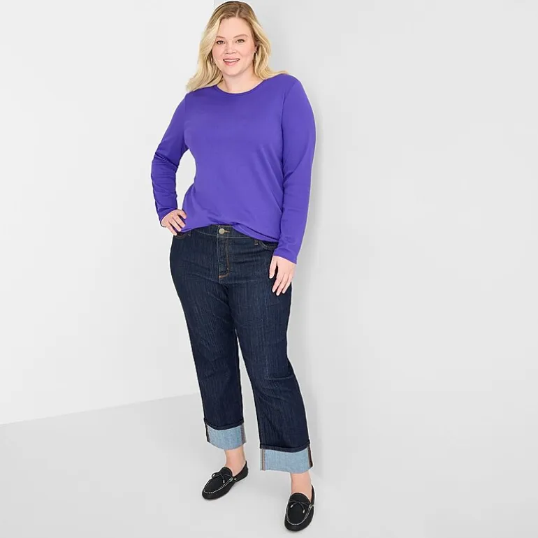 St. John's Bay Womens Plus Crew Neck Long Sleeve T-Shirt