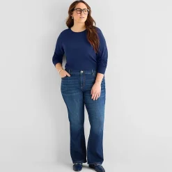 St. John's Bay Womens Plus Crew Neck Long Sleeve T-Shirt