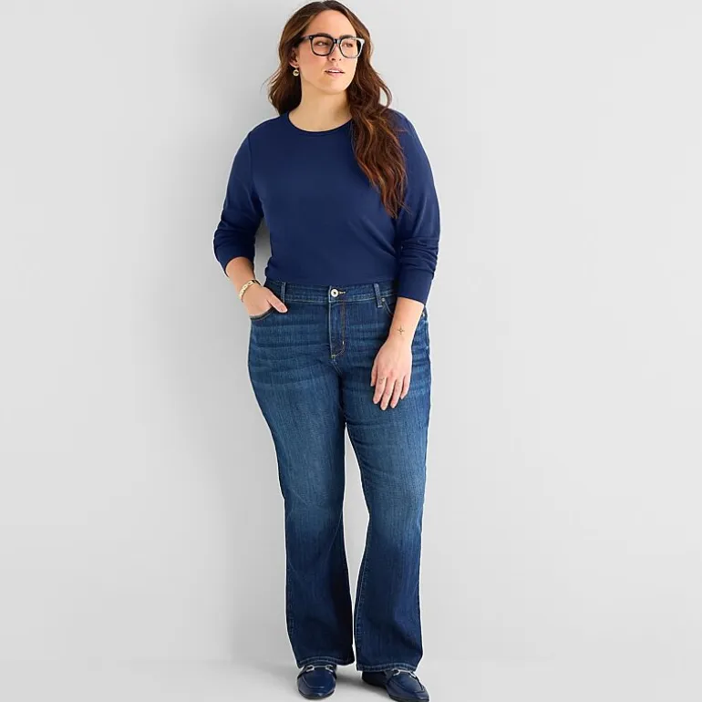St. John's Bay Womens Plus Crew Neck Long Sleeve T-Shirt