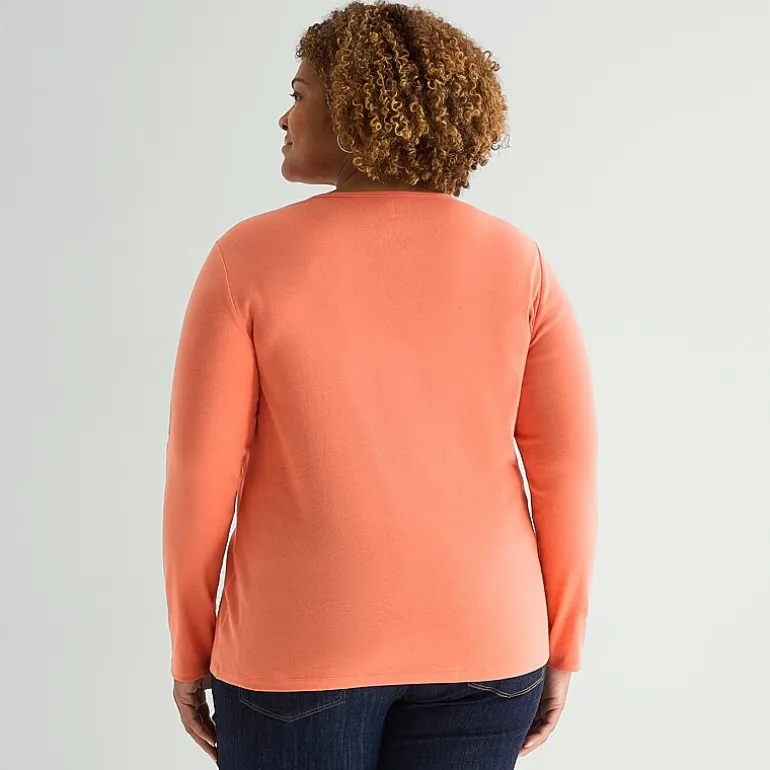 St. John's Bay Womens Plus Crew Neck Long Sleeve T-Shirt