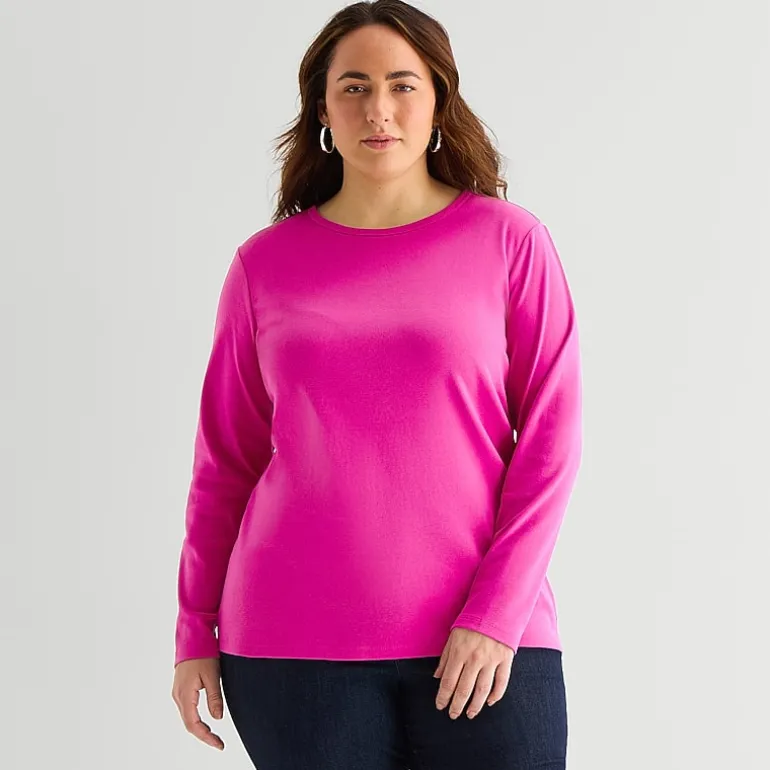 St. John's Bay Womens Plus Crew Neck Long Sleeve T-Shirt