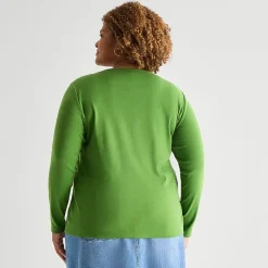 St. John's Bay Womens Plus Crew Neck Long Sleeve T-Shirt