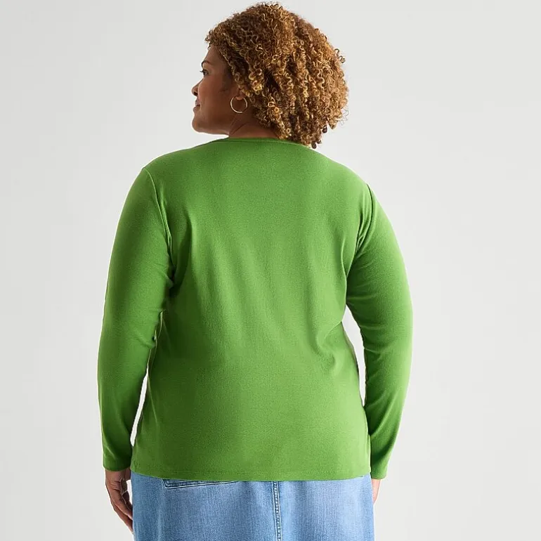 St. John's Bay Womens Plus Crew Neck Long Sleeve T-Shirt