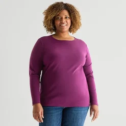 St. John's Bay Womens Plus Crew Neck Long Sleeve T-Shirt