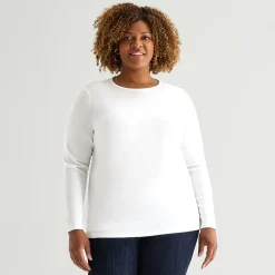 St. John's Bay Womens Plus Crew Neck Long Sleeve T-Shirt