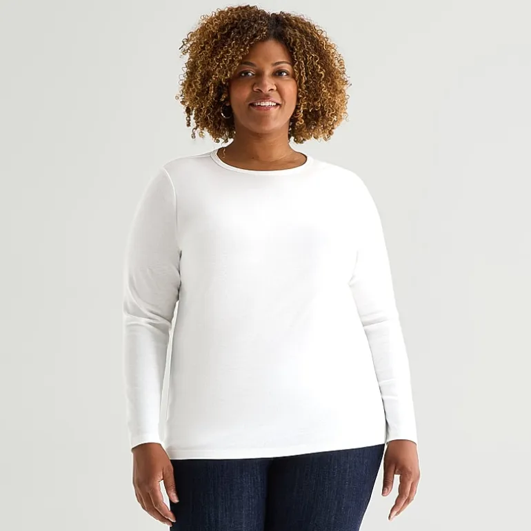 St. John's Bay Womens Plus Crew Neck Long Sleeve T-Shirt